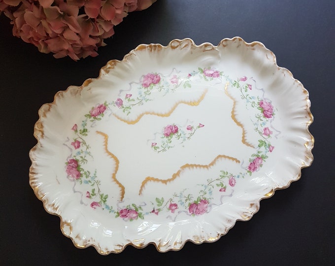 Vintage Limoges Porcelain Serving Tray, HG Stephenson Limoges France, Hand Painted, French Antique Vanity Tray, Dessert Plate