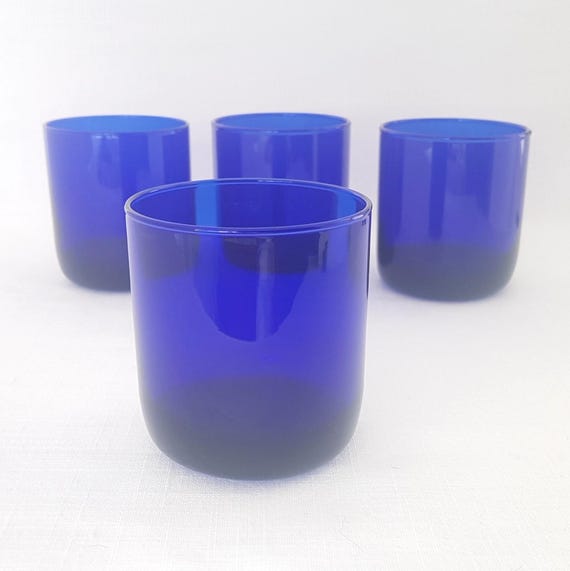Vintage Libbey Metropolitan Cobalt Blue Glasses Set of 4 Mid Century Modern 10 Oz