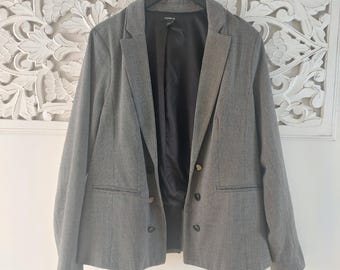 Vintage Womens Gray Tweed Textured Blazer - Plus Size 1X