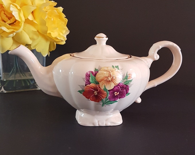 Vintage Arthur Wood Pansy Teapot, Pattern 4127, Made in England, 4 Cup Capacity, Mid Century Ceramic Pottery
