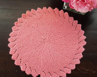 Set of 4 Pink Crocheted Circular Vintage Placemats