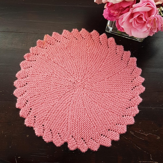 Set of 4 Pink Crocheted Circular Vintage Placemats
