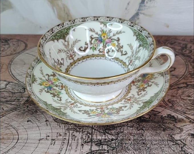 Vintage Minton Chatham Bone China Tea Cup & Saucer - Wide Mouth Hand-Painted English Set