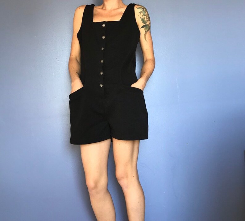 90s Energie Ribbed Black Romper Vtg Vintage 1990s