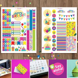 Printable Planner Sticker HAPPY BIRTHDAY. Cake, Balloons, Banners, Gift ...
