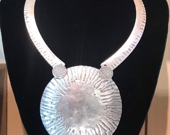 Silver plated statement, necklace, circle handcrafted necklace, necklace