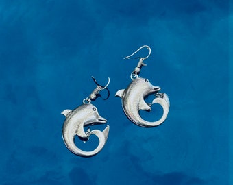 Dolphin, earrings, handcrafted, silver plate, hypoallergenic
