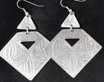 Geometric Design Ethnic Antique Silver Earrings