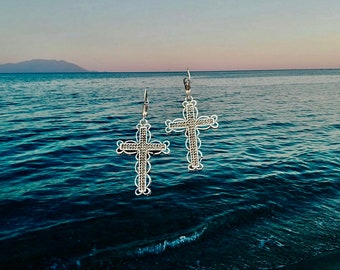 Cross earring, Unique earrings and Bold silver plated design earring