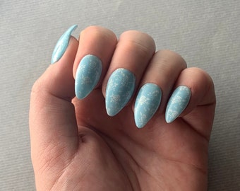 Baby Blue and White Roses Press-On Nails, Gel Acrylic Nails