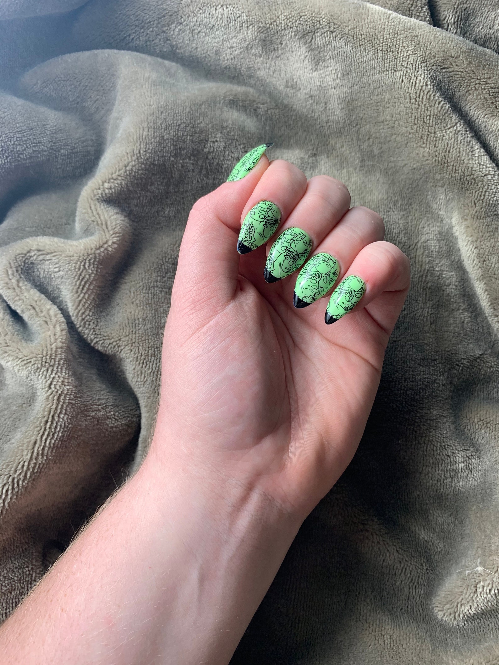 Halloween Green and Black Zombie Nails Gel Acrylic Presson Etsy