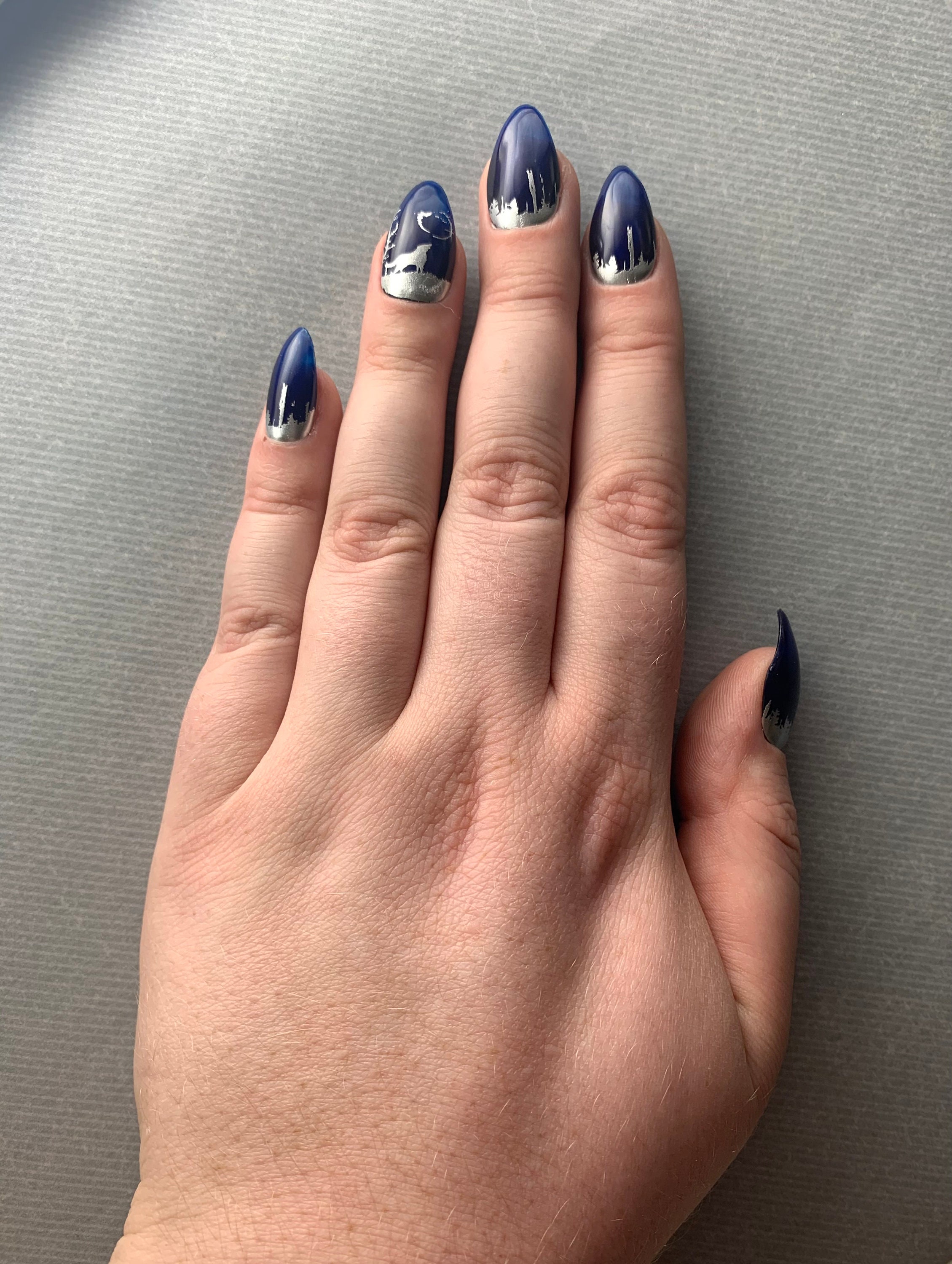 Jewelry & Beauty Halloween Blue and Silver Wolf and Tree Line Press-On Nails  Gel Acrylic Nails Acrylic & Press On Nails Nail Art hamaguri.co.jp