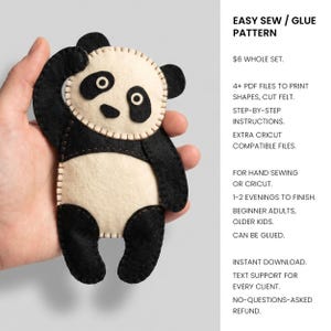 Funny Panda Bear – Felt Sewing Pattern, Easy Beginner Plushie Doll (PDF/SVG)