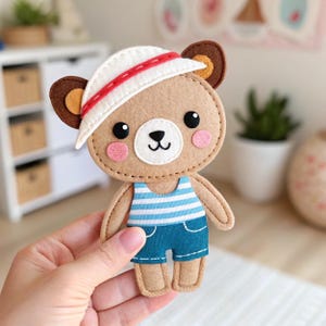 Beach Teddy Bear Felt Sewing Pattern – DIY Toy with Instructions (SVG/PDF)