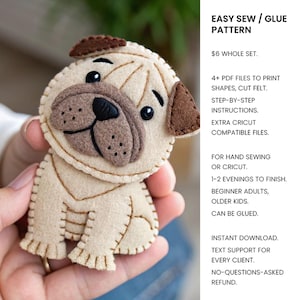 Französische Bulldogge – Kleines Nähprojekt, Plüschtier-Schnittmuster (PDF, SVG für Cricut)