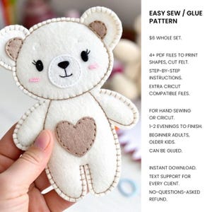 White Teddy Bear - Small Sewing Project, Plushie Pattern