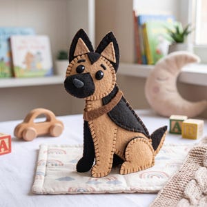 Cachorro de pastor alemán de fieltro: pequeño proyecto de costura, patrón de peluche