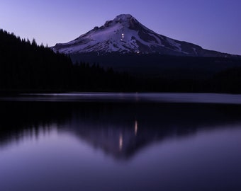 Trillium Lake Reflection of Mount Hood at night  -Purple Sky  -Landscape Prints -PNW Photography -Oregon Photography -Spokane Photographer