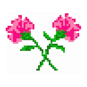 Pink Peony Knitting Pattern: Pixel Art Rose, Crochet, Cross-stitch (PDF)