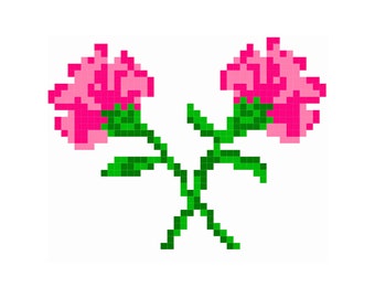Pink Peony Knitting Pattern: Pixel Art Rose, Crochet, Cross-stitch (PDF)