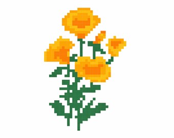 California Poppy Knitting Pattern: Pixel Chart Embroidery (PDF Pattern)