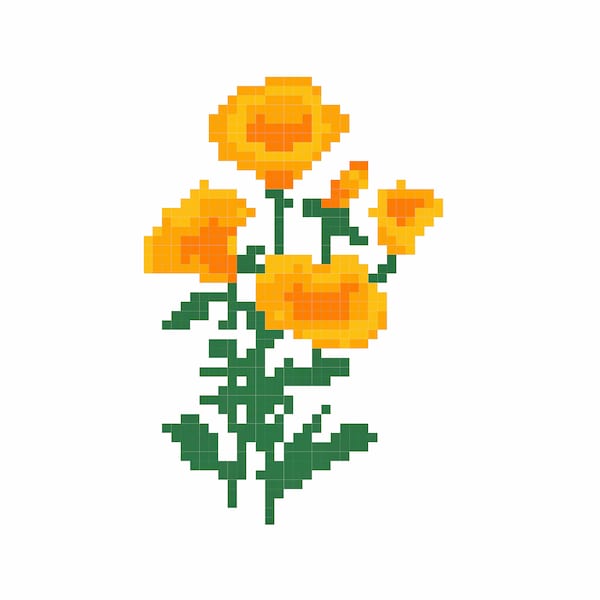 PATTERN: California Poppy Knitting Crochet Embroidery Pattern | Pixel Grid Chart | Orange Flowers Marigold Sunflower Cardigan Sweater Pillow