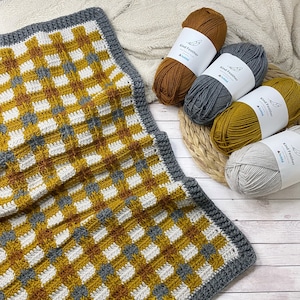 Cozy Plaid Blanket - Crochet Pattern - Crochet Blanket - Gingham Blanket - Tartan Blanket - UK Terms - PDF Pattern