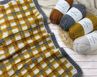 Cozy Plaid Blanket - Crochet Pattern - Crochet Blanket - Gingham Blanket - Tartan Blanket - UK Terms - PDF Pattern