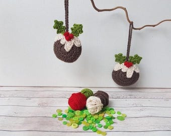 Christmas Pudding Tree Decoration - crochet pattern - Christmas decoration - printable pdf - US & UK terms