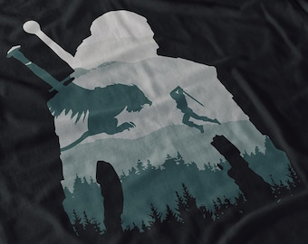 Witcher Geralt Draconid Silhouette Shirt - Fantasy Videogame & TV Series Tee