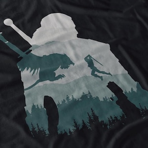 Witcher Geralt vs Dragon Silhouette Shirt: Fantasy TV Series Tee