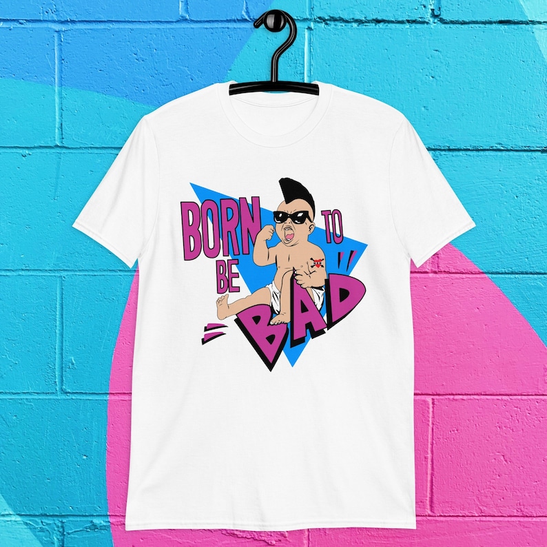 Born To Be Bad Twins Movie Shirt Arnold Schwarzenegger Twins Movie Shirt 80s Punk Baby T-Shirt image 1