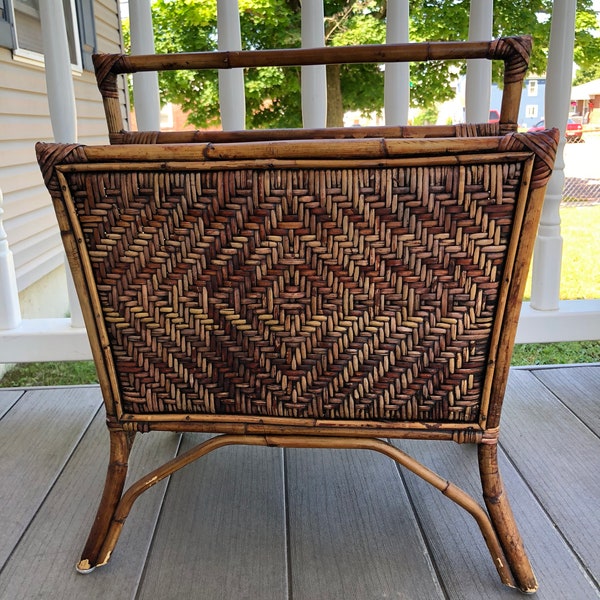 Large Vintage Mid-Century Bamboo Magazine Rack