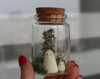 Ghost in a Jar, Pet Ghost in Bottle, Spooky Gift, Polymer Clay Ghost, Miniature Ghost, Cute Small Gift, Pet Glow in the Dark