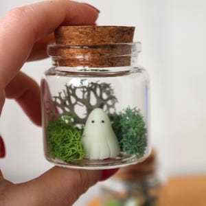 Pet Ghost in Bottle, Ghost in a Jar, Spooky Gift, Polymer Clay Ghost, Miniature Ghost, Cute Small Gift, Pet Glow in the Dark