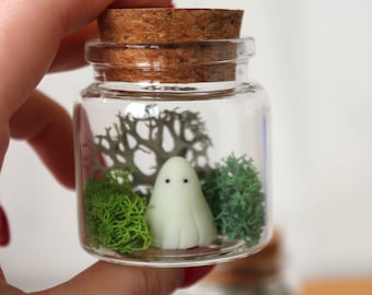 Pet Ghost in Bottle, Ghost in a Jar, Spooky Gift, Polymer Clay Ghost, Miniature Ghost, Cute Small Gift, Pet Glow in the Dark