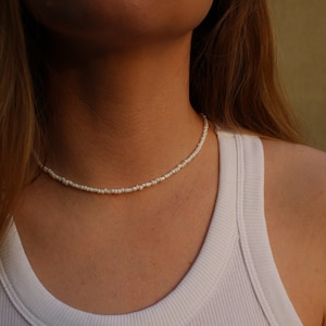 White Beaded Seed Necklace, Beaded Choker, Summer Necklace, Jewelry Gift for Girl, Adjustable Length, Beach Choker, Trendy Choker