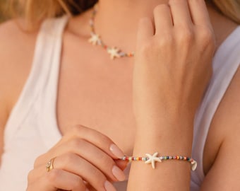 Colorful Starfish Bracelet, Beach Jewelry, Summer Bracelet, Handmade Beaded Bracelet, Ocean Inspired Jewelry, Gift for Her
