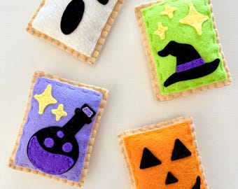 Handmade Halloween Felt Toaster Pastries | Wool Blend Felt Pretend Play Food | Ghost, Pumpkin, Witch Hat & Potion Pastries | Montessori Toy