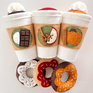 Fall Felt Play Drinks, Felt Pumpkin Spiced Latte, Felt Apple Cider, Felt Hot Chocolate, Felt Play Food For Kids, Toy PSL