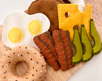 Felt Breakfast Bagel Set, Felt Food, Play Food, Play Kitchen Accessories, Play Everything Bagel, Play Bakery, Monessori, Handmade Toys