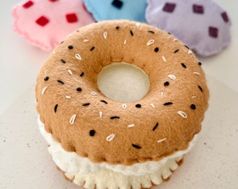 Felt Bagel With Assortment Of Cream Cheeses, Everything Bagel, Play Food, Felt Food, Play Kitchen, Play Bakery, Customized Toys, Montessori