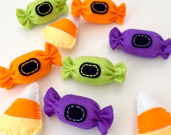 Felt Halloween Candy, Boo Basket, Play Candy, Halloween Decor, Felt Food Set, Halloween Goodie Bag, Kids Halloween Gifts, Play Food