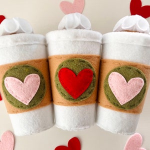 Valentines Day Play Coffee, Felt Coffee Cup, Play Kitchen, Felt Food, Montessori Learning, Kids Valentines Day Gift, Play Bakery, Felt Latte
