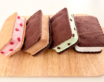 Hand-sewn Felt Ice Cream Sandwiches, Play Food, Montessori Toys, Pretend Play Kitchen
