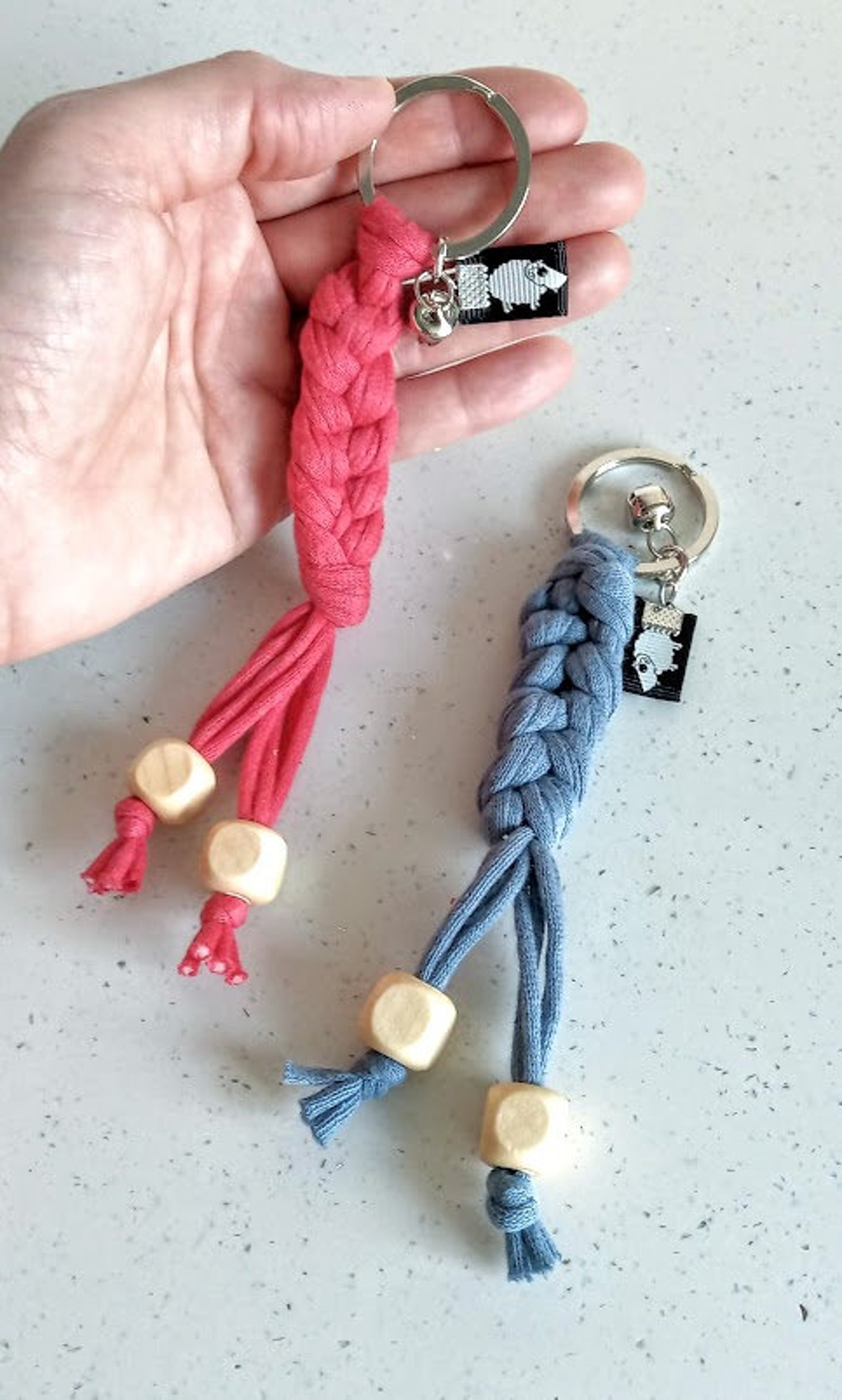 Colorful key chain cotton weaving key chain wood beaded key Etsy