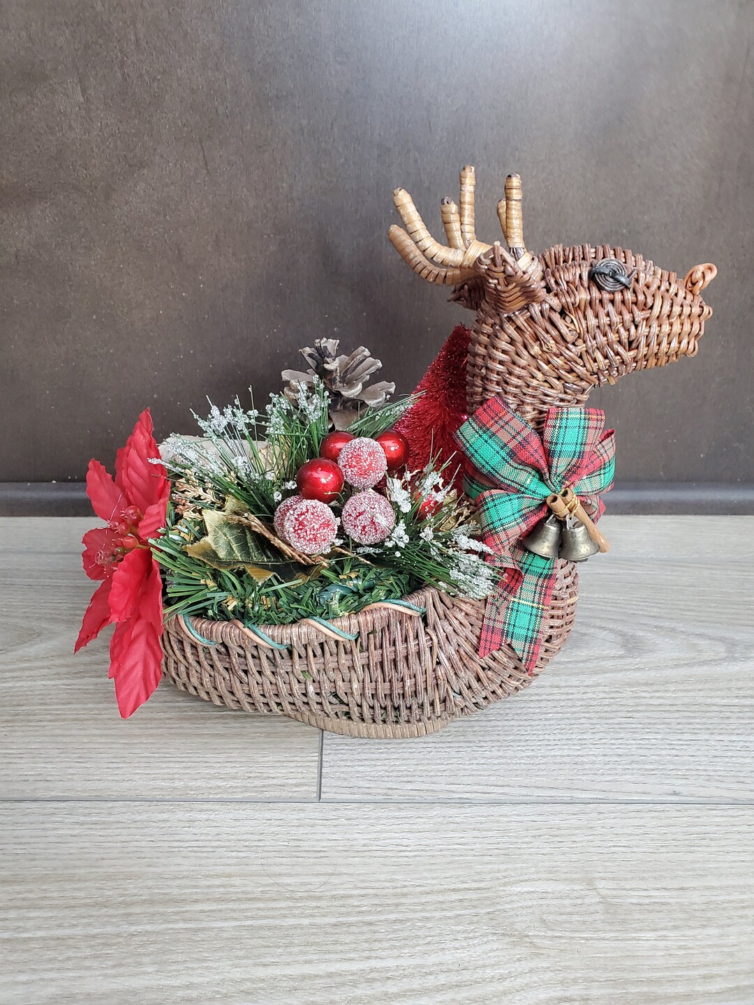 Reindeer Wicker Basket Centerpiece Etsy