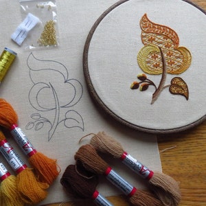 Embroidery Kit - Sparkly Autumn embroidery kit. Contains all materials and full detailed step by step instructions.