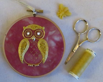 Goldwork Owl Embroidery Kit - Gilderoy - Contains all materials, hoop and detailed step by step instructions.