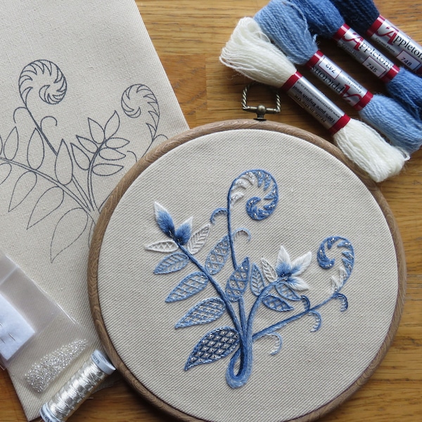 Embroidery Kit - Winter Fern - Ideal for beginners - perfect gift- Includes all materials. With detailed step by step instructions.